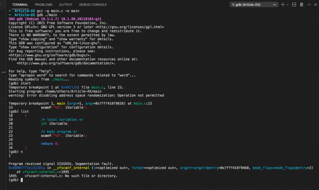 segmentation fault gemination fault using variable's value as address