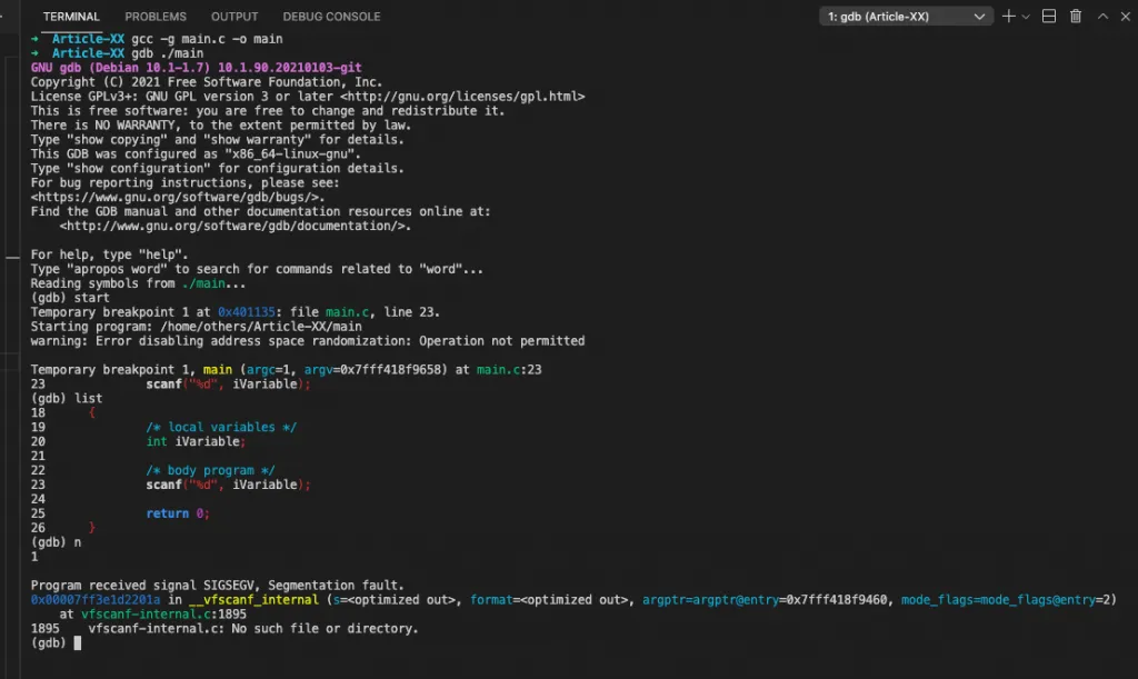 segmentation fault gemination fault using variable's value as address