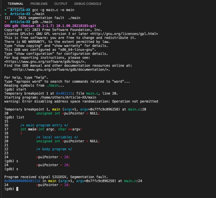 segmentation fault Dereferencing a null pointer